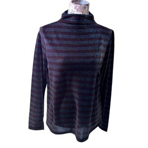 Vintage Y2K NWT Glitter Women's L Striped Metallic Turtleneck Long Sleeve Top